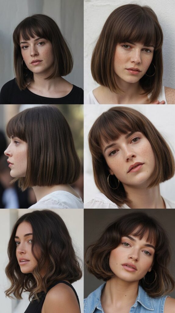 27 Best Medium Haircuts With Bangs That Instantly Transform Your Look 15 Straight Midi Bob with Blunt Bangs