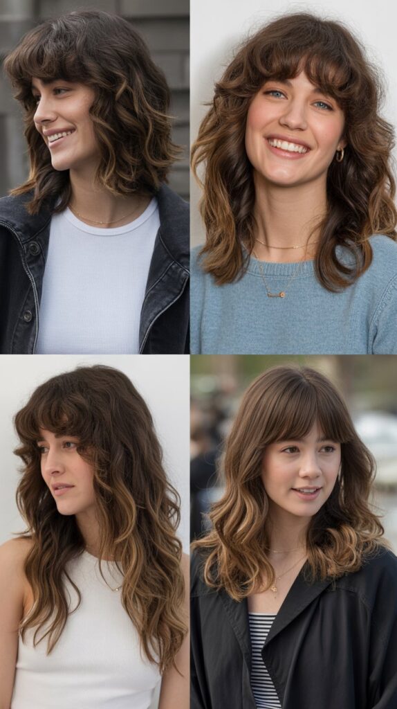 Textured Layers With Curtain Bangs For Wavy Hair