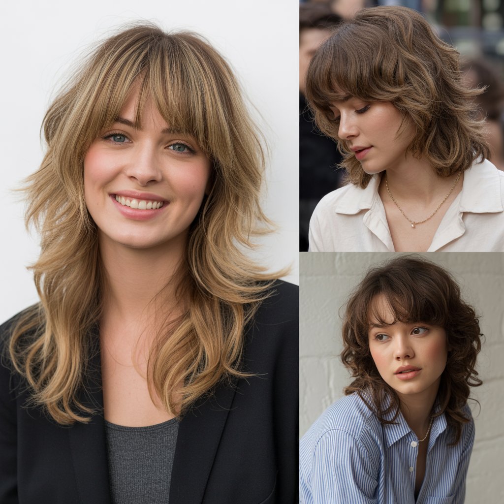 Tousled Layers with Long Bangs for Relaxed Romance