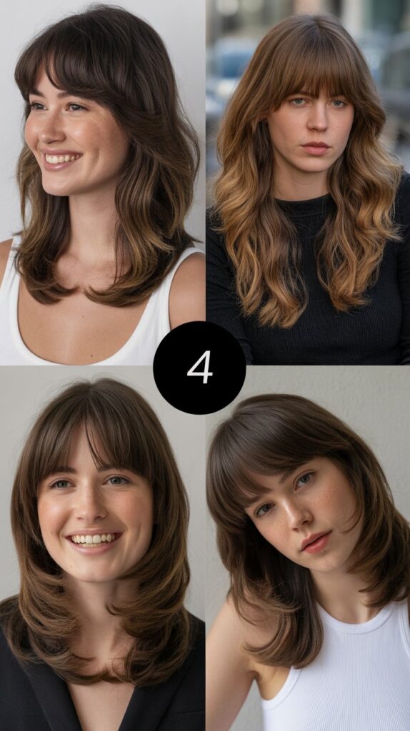 V-Cut Layers With Blunt Curtain Bangs