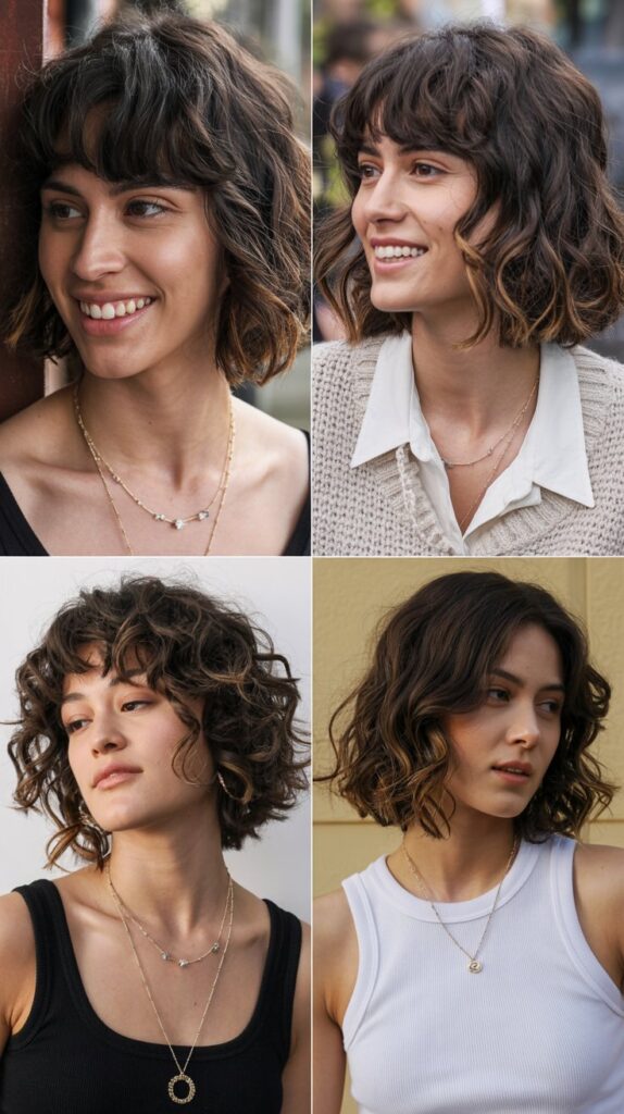 30 Stunning Medium Haircuts With Bangs for Thin Hair That Add Fullness 22 Wavy Bob with Brow-Skimming Bangs