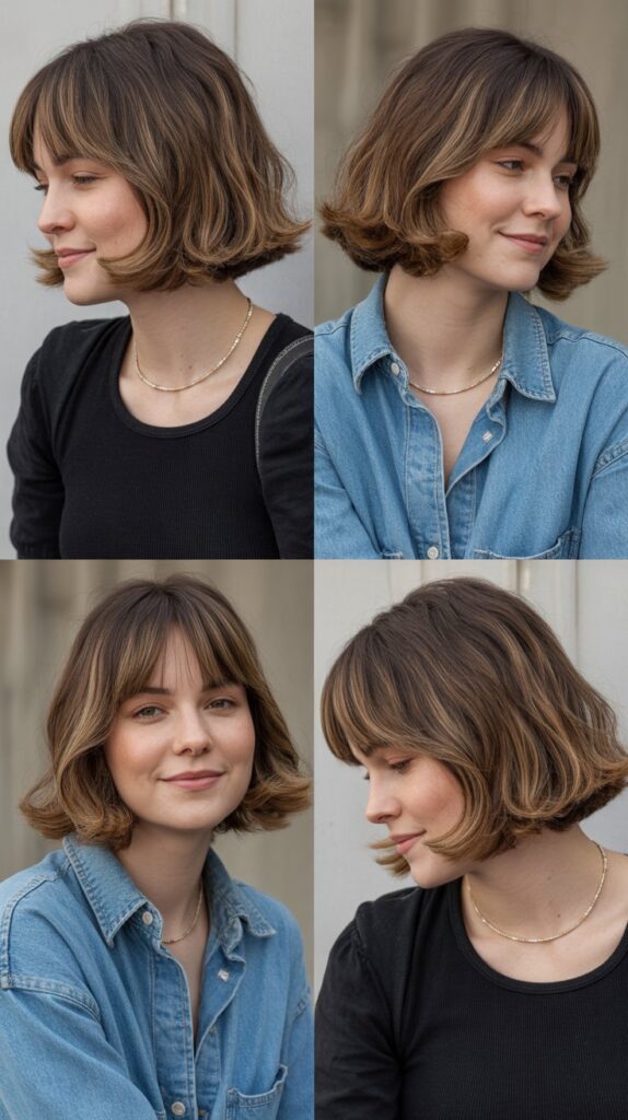 Blunt Cut with Internal Layers and Curtain Side Bangs