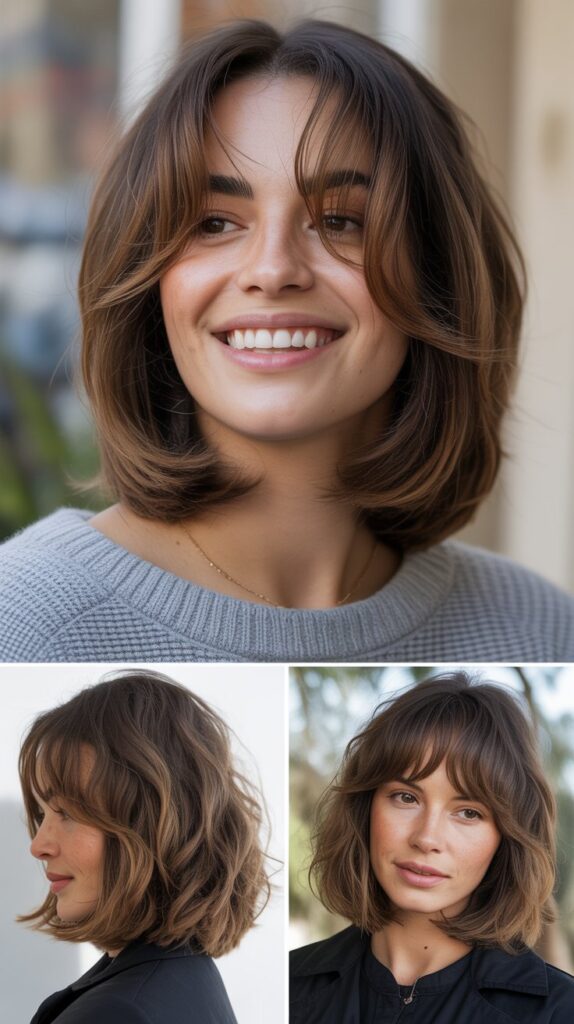 Long Bob with Feathered Layers and Wispy Side Bangs