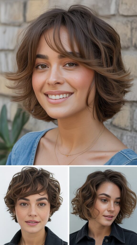 Textured Ends with Face-Framing Layers and Wispy Side Bangs