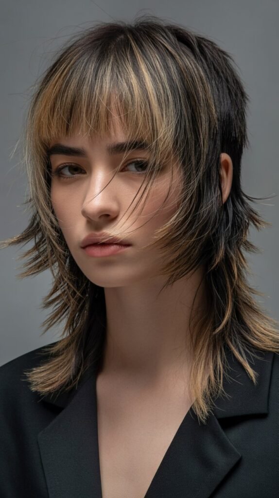 Edgy Mullet with Baby Bangs for Alternative Style