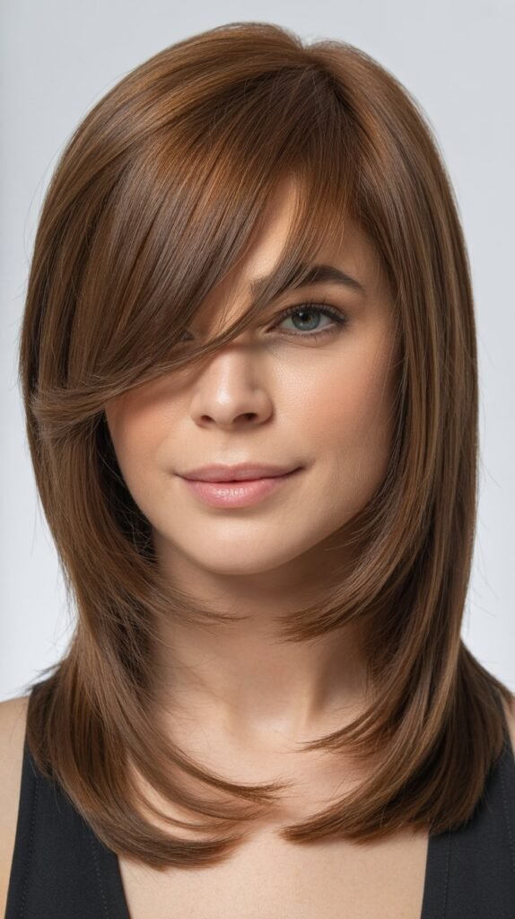 Face-Framing Layers with Long Sweeping Side Bangs
