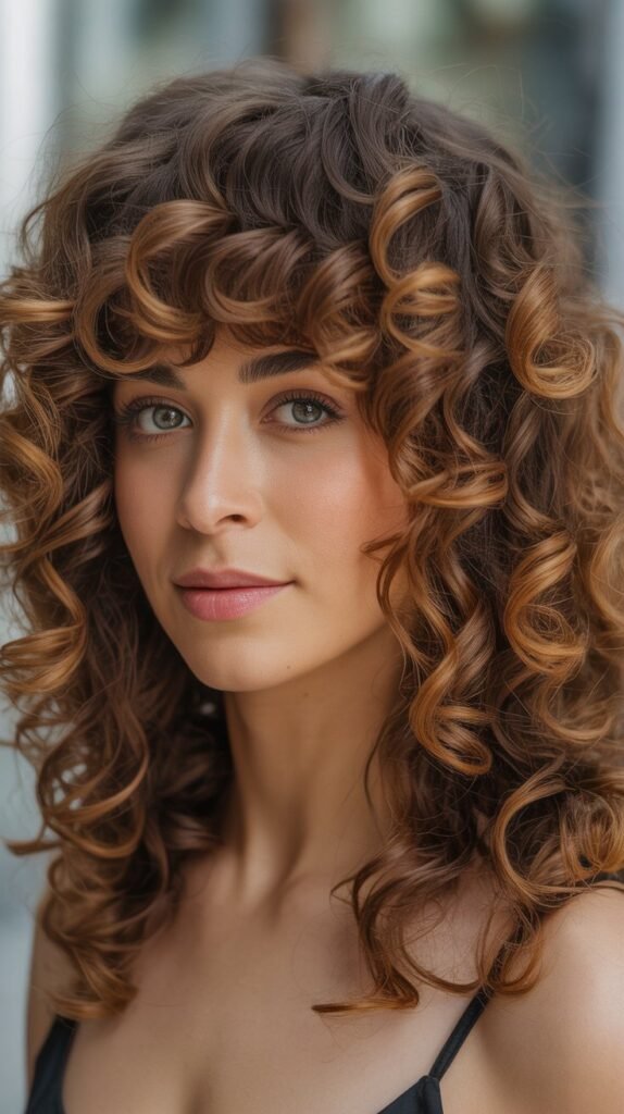 Medium Curly Hair With Curly Bangs