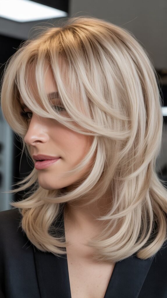 Choppy Side Bangs with Platinum Ash Blonde