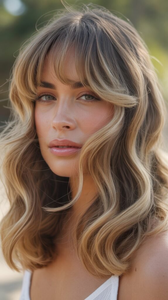 Curtain Bangs with Beach Waves