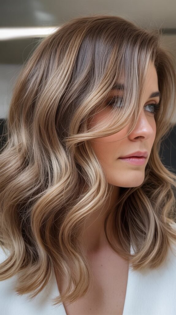 Medium Wavy Hair With Long Swoopy Bangs