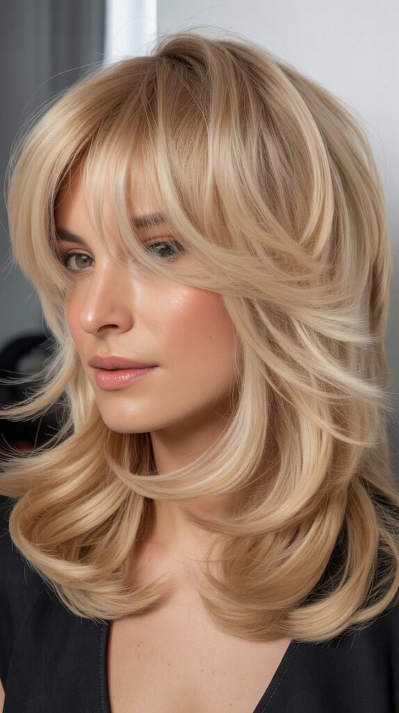 Feathered Bangs with Champagne Blonde Shag
