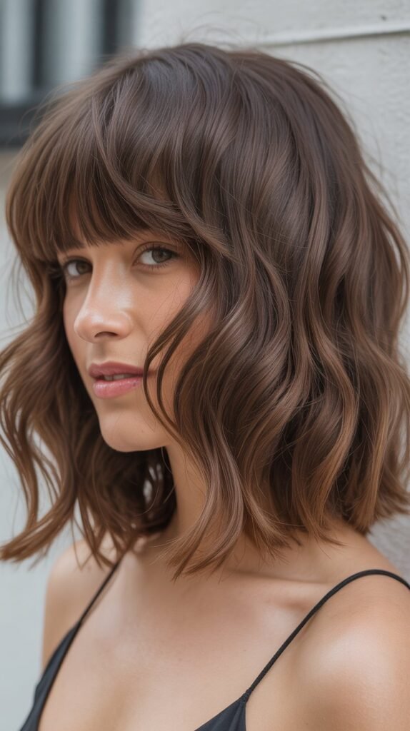 Beach Wave Lob with Choppy Bangs