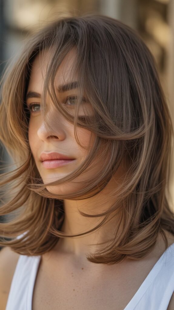 Medium Length With Feathered Curtain Bangs