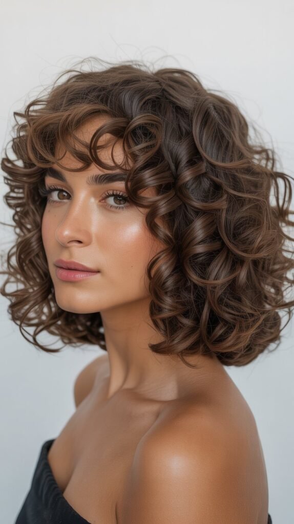 Curly Bob with Face-Framing Curly Bangs