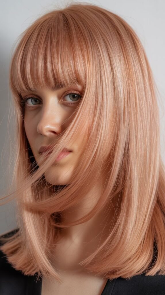 Straight-Across Bangs with Rose Gold Blonde