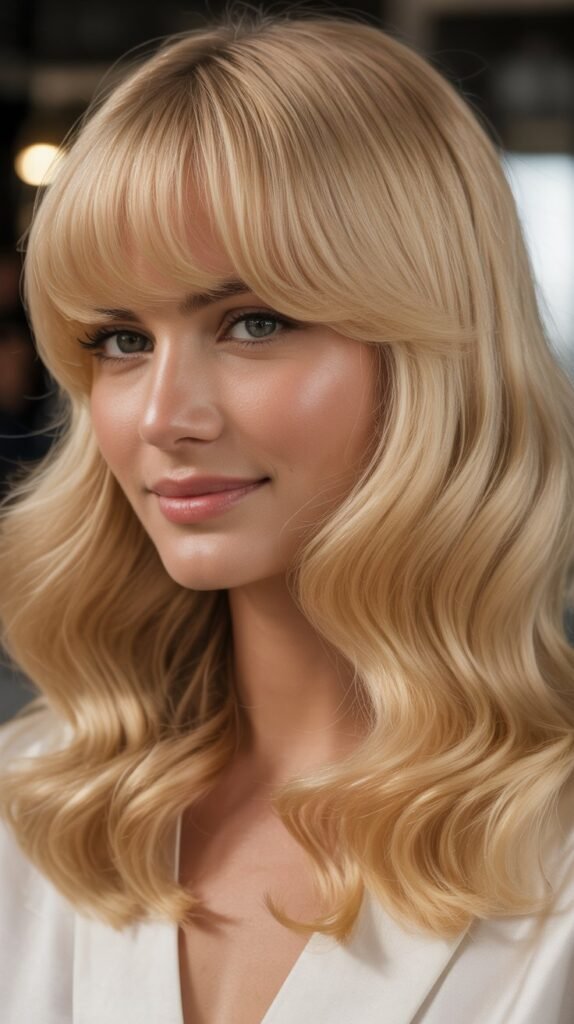 Rounded Bangs with Buttercream Blonde Waves