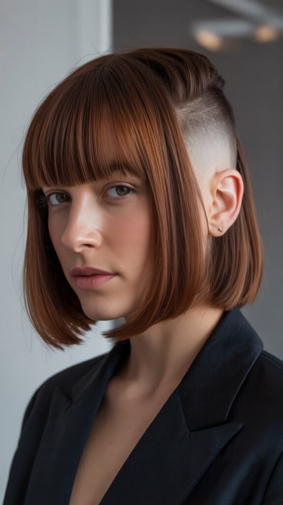 Undercut Lob with Bold Bangs
