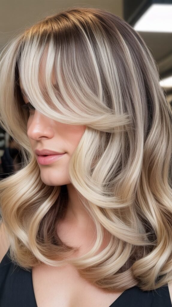 Side Bangs with Silvery Blonde Balayage