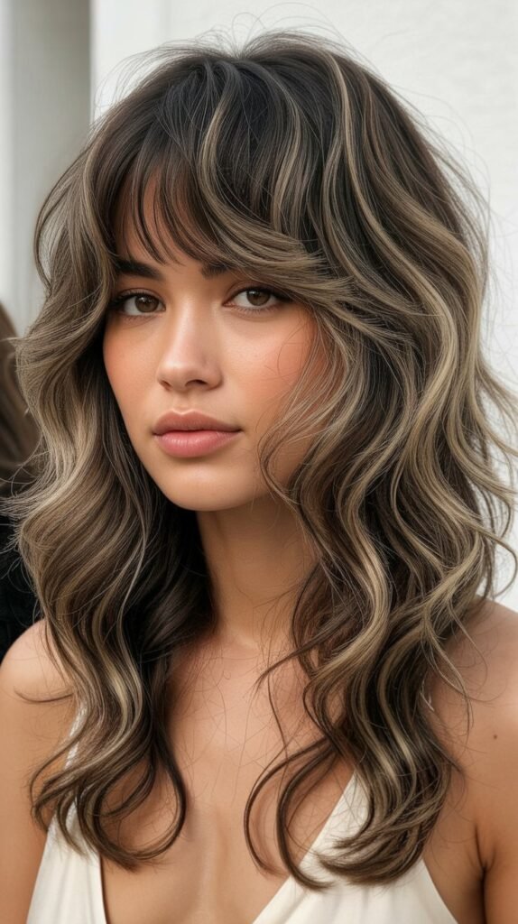 Shaggy Curtain Bangs With Textured Waves