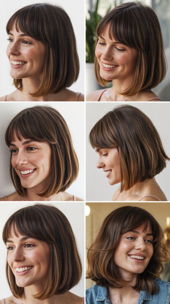 36 Easy-Styling Bob Haircuts With Long Bangs for Busy Days 35 Sleek Lob With Long Angled Bangs