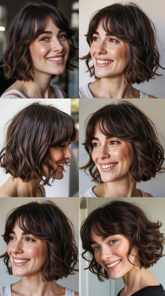 36 Easy-Styling Bob Haircuts With Long Bangs for Busy Days 2 Textured Choppy Bob With Curtain Bangs