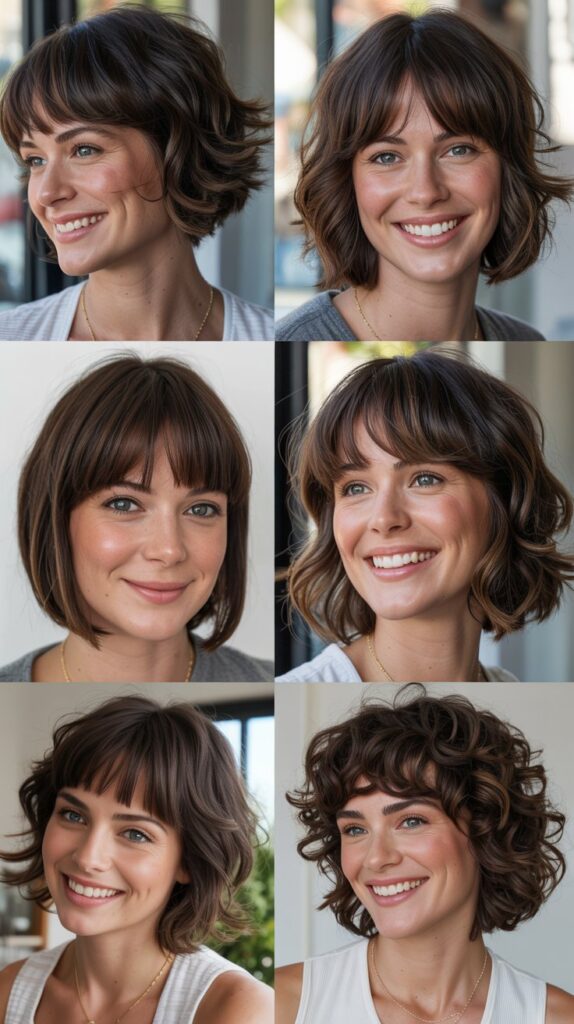 36 Easy-Styling Bob Haircuts With Long Bangs for Busy Days 5 Shaggy Bob With Eyebrow-Grazing Bangs