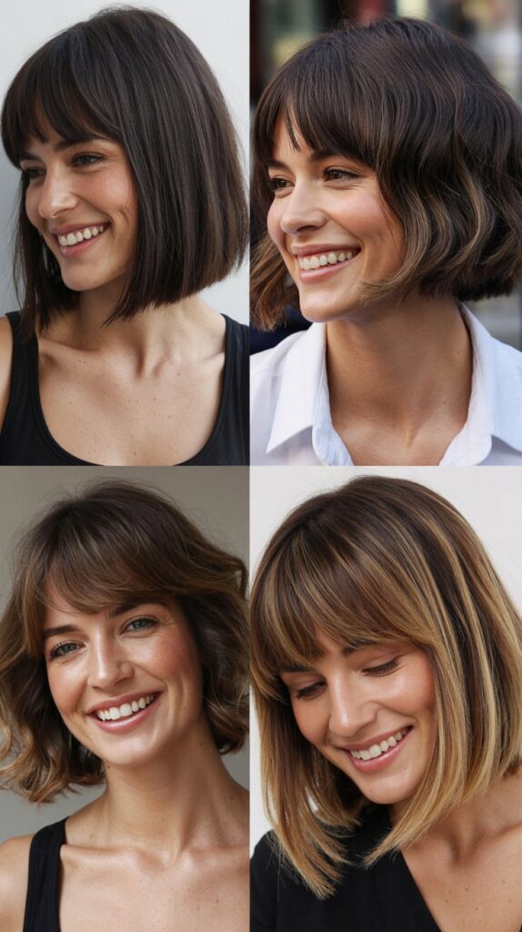 36 Easy-Styling Bob Haircuts With Long Bangs for Busy Days 19 Jaw-Length Bob With Angled Long Bangs