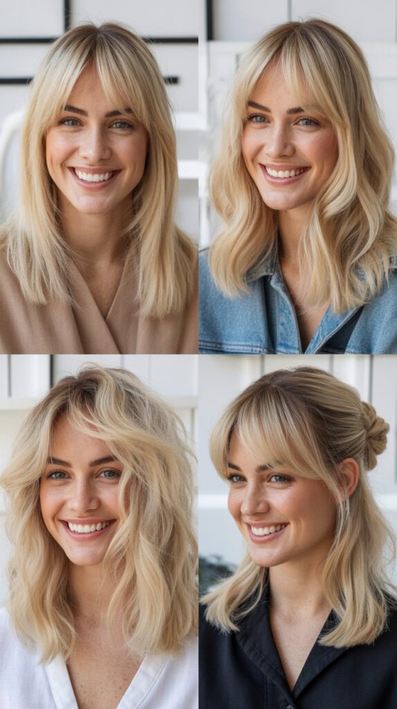  Vanilla Cream Blonde Collarbone Cut with Side-Parted Bangs