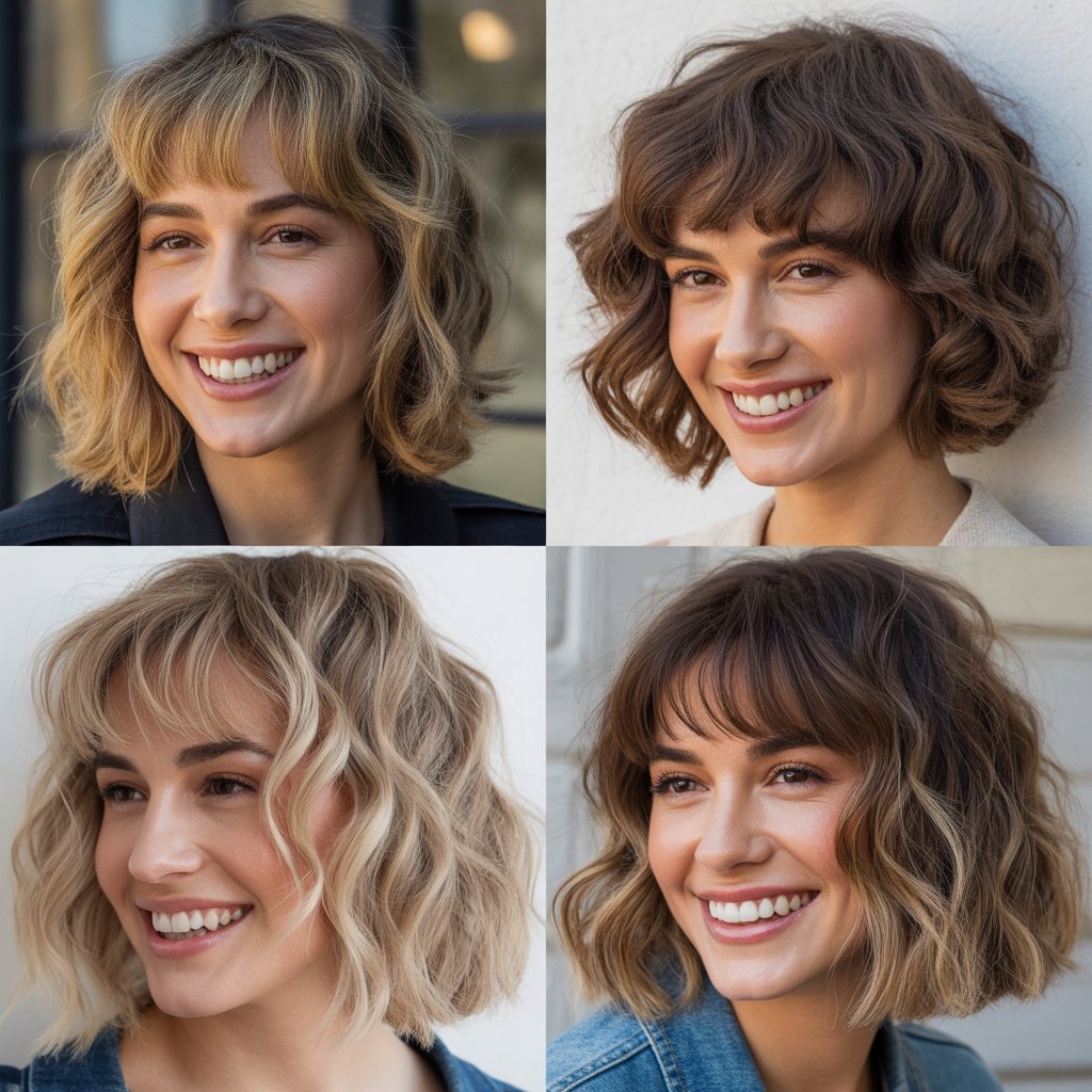 Wavy Lob with Feathered Bangs