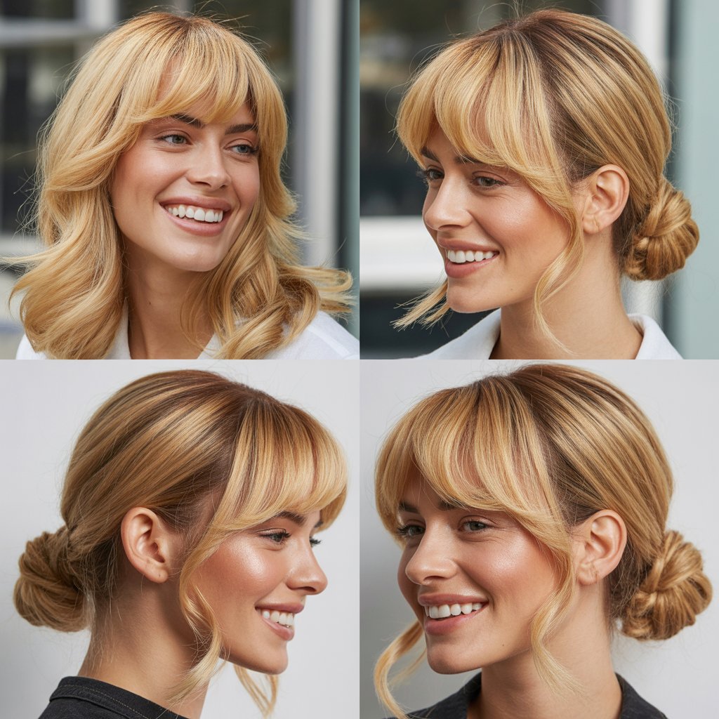 Golden Blonde Layers with Long Side Bangs