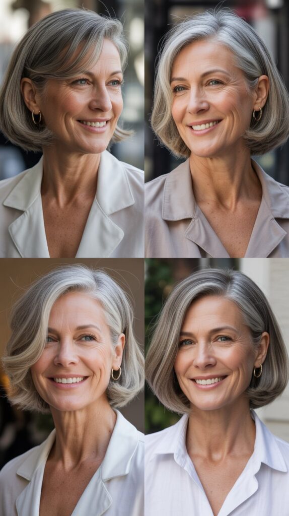 37 Fresh Short Bob Ideas for Women 50+ with Delicate Hair 25 Rounded Bob with Tucked-Behind-Ear Styling
