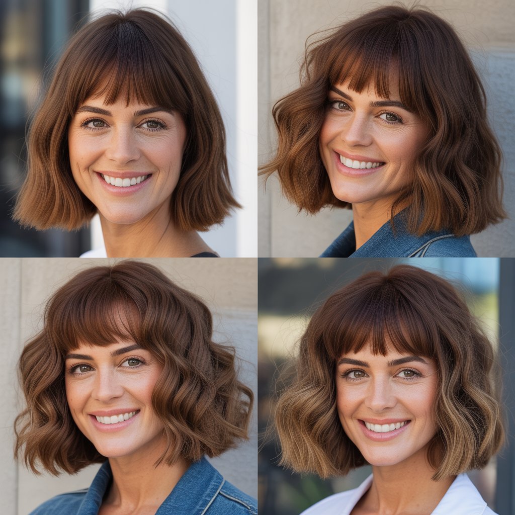 Voluminous Lob with Full Bangs