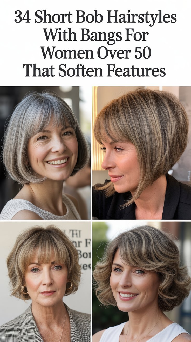 34 Short Bob Hairstyles with Bangs for Women Over 50 That Soften Features