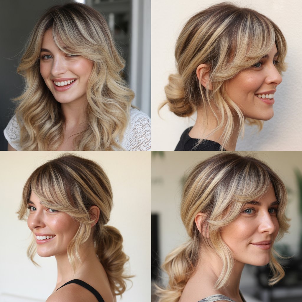  Balayage Blonde with Wispy Side Bangs