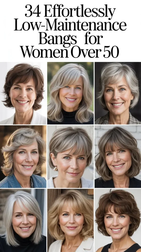 34 Effortlessly Low-Maintenance Bangs for Women Over 50 34 Effortlessly Low-Maintenance Bangs for Women Over 50