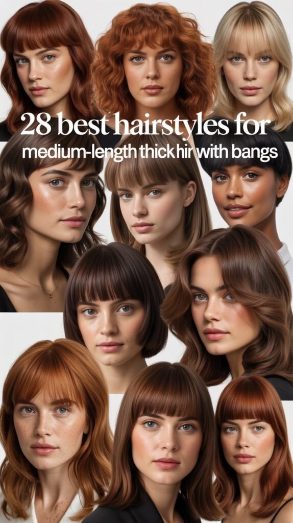 28 Best Hairstyles for Medium-Length Thick Hair with Bangs