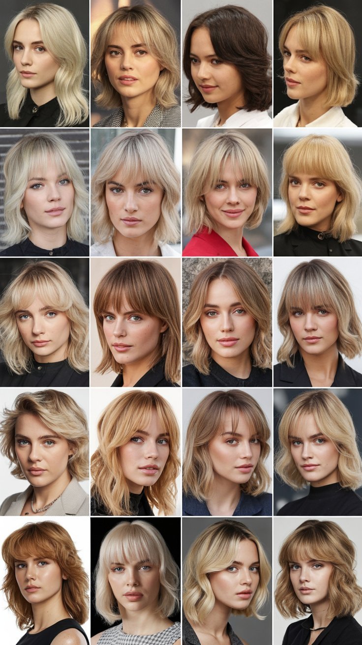32 Medium-Length Blonde Hairstyles with Curtain Bangs That Frame the Face