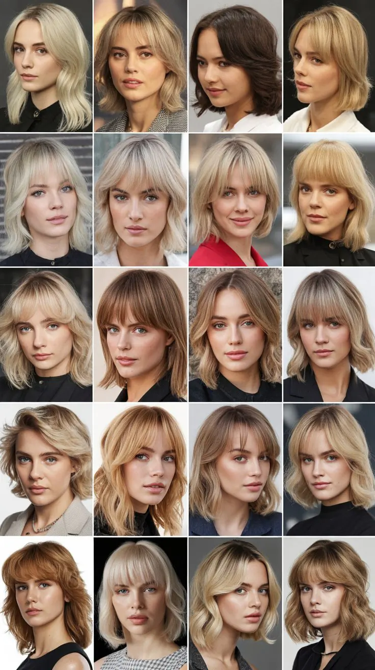 32 Medium-Length Blonde Hairstyles with Curtain Bangs That Frame the Face