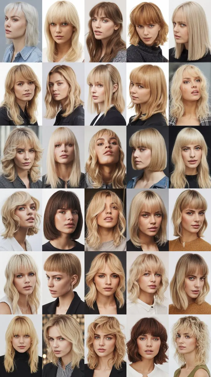36 Trending Medium-Length Blonde Hairstyles with Bangs for This Year