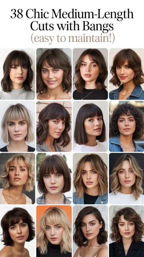 38 Chic Medium-Length Cuts With Bangs (Easy to Maintain!)
