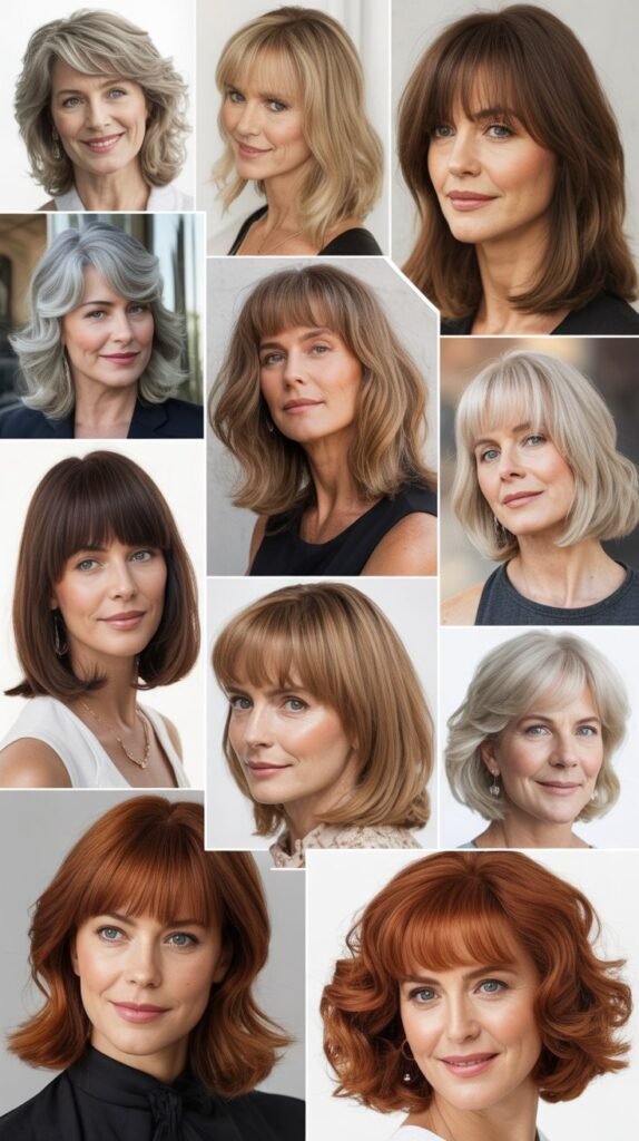 43 Medium-Length Hairstyles with Bangs for Women Over 50 to Try This Year