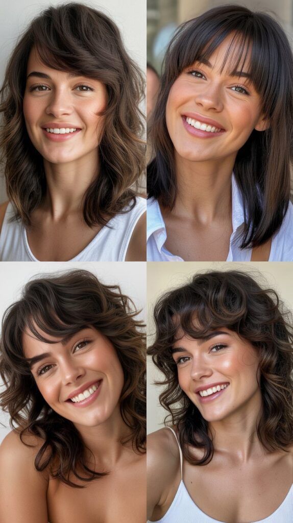 Angled Layers With Asymmetric Curtain Bangs