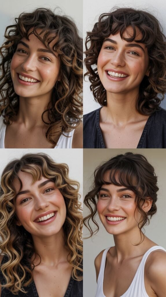 Brow-Grazing Bangs With Loose Curls