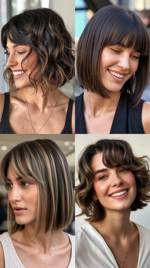 36 Easy-Styling Bob Haircuts With Long Bangs for Busy Days 15 Textured Lob With Long Bangs