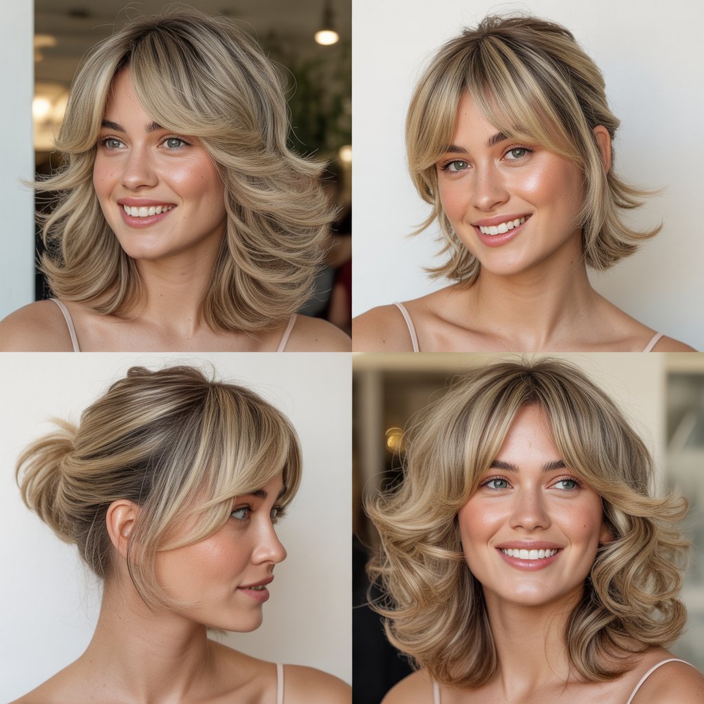 Beige Blonde Textured Layers with Side Fringe