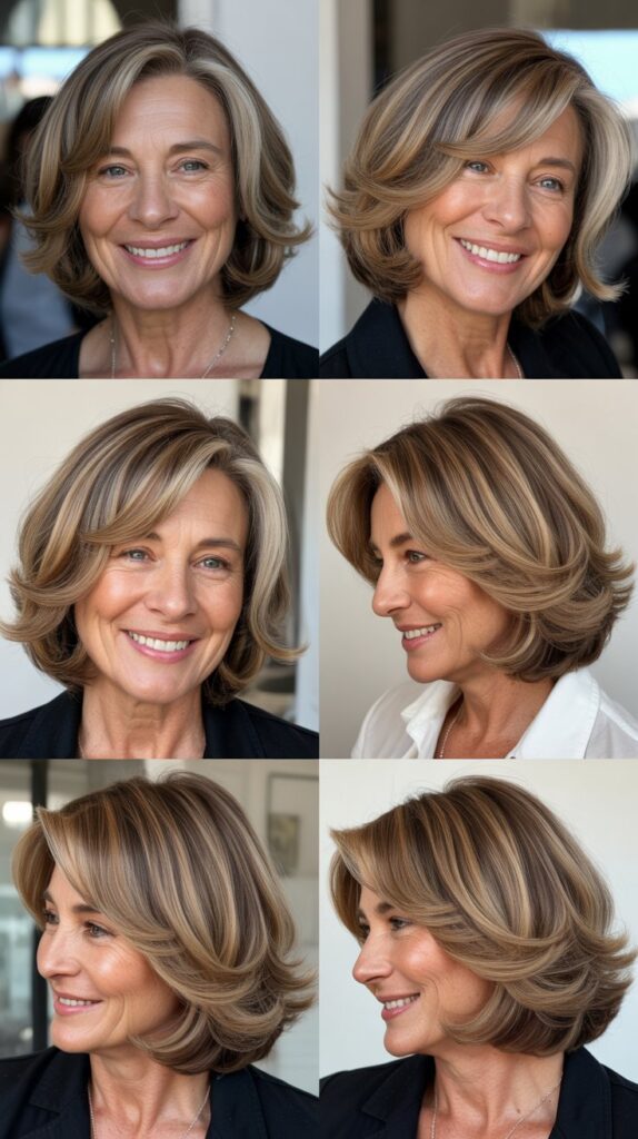 41 Modern Sassy Medium-Length Hairstyles for Older Women to Try Now 28 Soft Shoulder Bob with Babylights and Lowlights