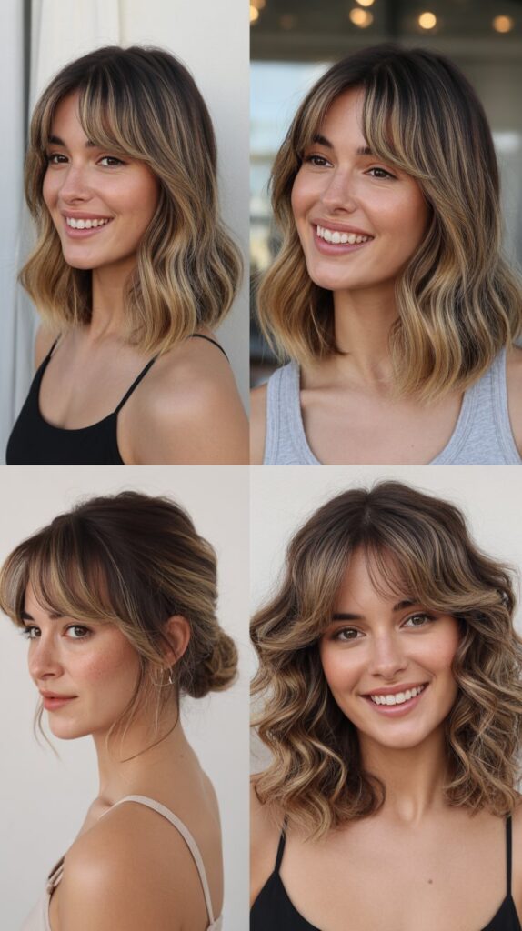 Balayage Lob with Curtain Bangs