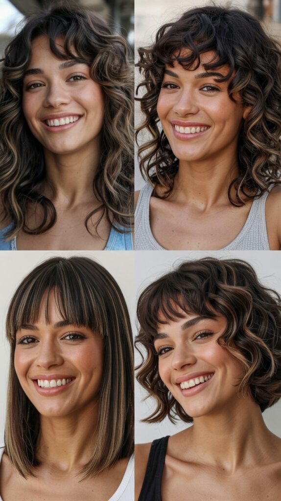 Graduated Face-Framing with Brow-Skimming Bangs