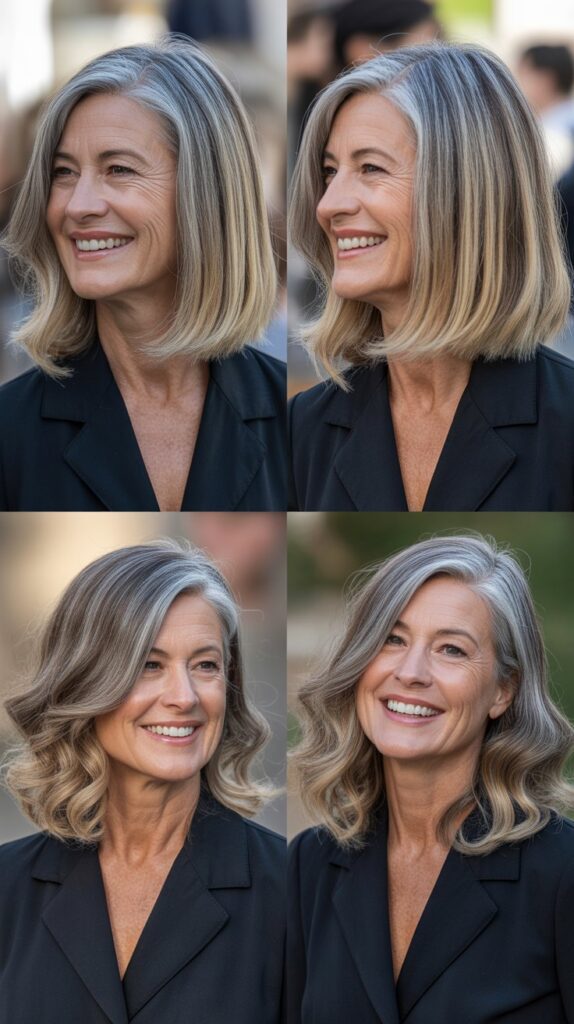 41 Modern Sassy Medium-Length Hairstyles for Older Women to Try Now 39 Asymmetrical Lob with Ombre