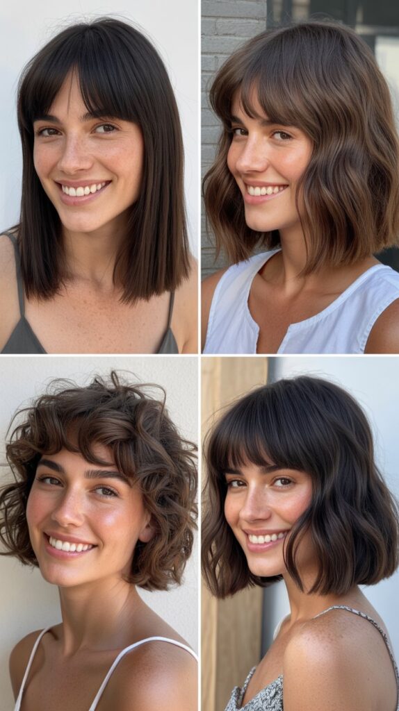 Textured Lob With Curtain Bangs